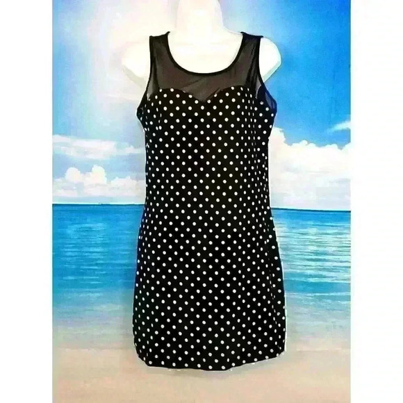 CHARLOTTE RUSSE Womans BLACK FITTED Dress Polka Dot Lightweight STRETCH size Lg - Picture 2 of 5